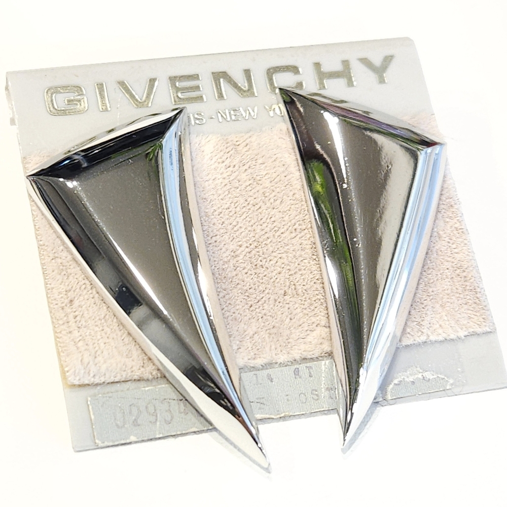 Givenchy Modernist Silver Tone Earrings NWT Vintage 80s Chunky Large Earrings - Picture 4 of 16